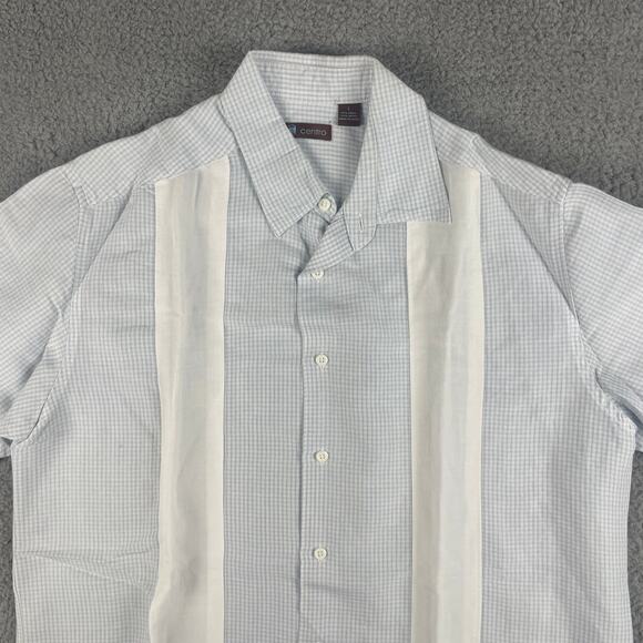 Centro Men's Large White Blue Striped Pattern Short Sleeve Button Up Shirt - Picture 2 of 16